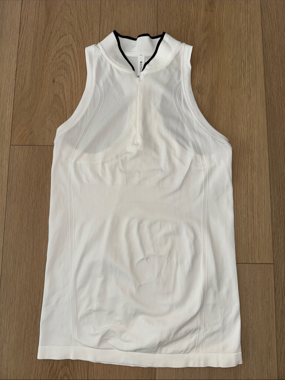 Athleta White Sleeveless Zip-Front Athletic Tank with Black Trim